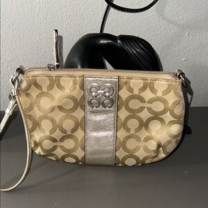 Coach Beige and Silver Women's Wristlet